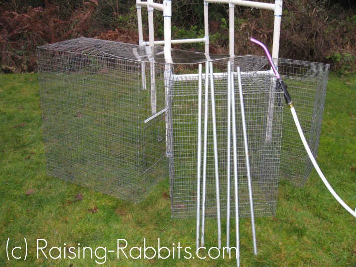 Rabbit Hutch Plans. PVC outdoor rabbit hutch set up